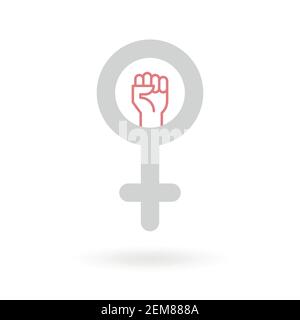Feminismus-Ikone. Weibliches Geschlecht Symbol mit erhobener Faust. Flaches und minimalistisches Design. Vektorgrafik Stock Vektor