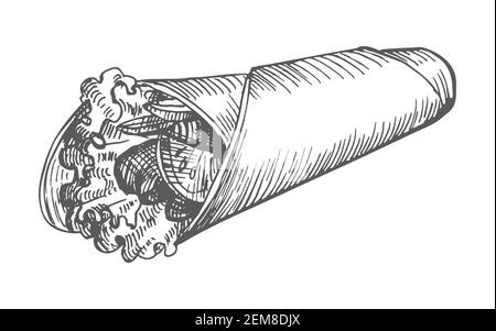 Shawarma von Hand gezeichnet. Vektor-Illustration einer Vintage Shawarma Skizze von Hand gezeichnet isoliert auf einem weißen Hintergrund. Türkisches Essen Döner Kebab. Stock Vektor