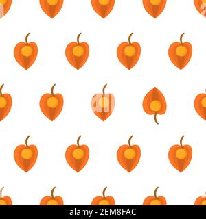 Nahtloses Muster mit Physalis, auffälliges Element. Orange Früchte inka-Beere. Bio-Textil. Vektor Natur Grafik Hintergrund. Stock Vektor