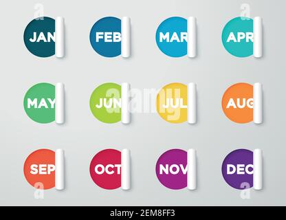 Kreis Papier Ausschneiden Notizen Mit Monaten Für Kalender Stock Vektor