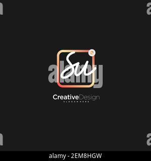 SU Initial Letter Handschrift Logo handgezeichnet bunte Box Vektor, Logo für Schönheit, Kosmetik, Hochzeit, Mode und Business, Und andere Stock Vektor