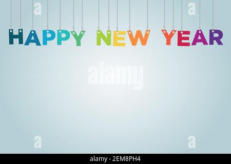 Bunte Happy New Year Hängen An Strings Stock Vektor