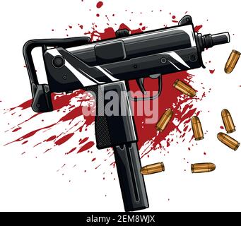 Armee Uzi Waffe mit Kugeln ad Blut Stock Vektor