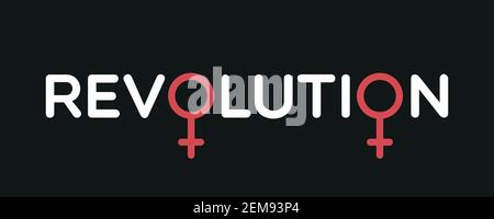 Konzept des Feminismus. Revolution mit weiblichen Geschlechtsymbolen. Flaches Design, Vektorgrafik Stock Vektor