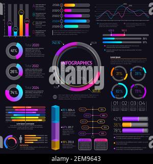 Business Infografik Elemente, Vektor-Diagramm oder Grafik-Optionen und Kreisdiagramme. InfosDaten Schritte Visualisierung Statistiken. Business Infografiken prese Stock Vektor