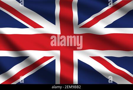 Flagge des Vereinigten Königreichs 3D Vektor des realistischen winkenden Union Jack. Nationales Banner des Vereinigten Königreichs von Großbritannien und Nordirland mit weißem und weißem Stock Vektor