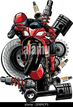 Vektor-Illustration von Motorrad mit Ersatzteile Design Stock Vektor