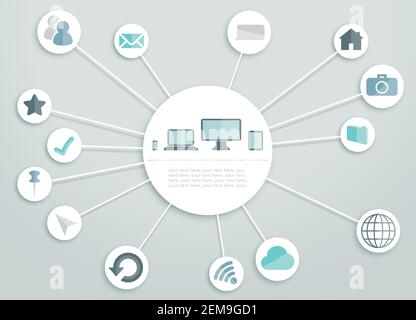 3D Links mit weißen Kreisen und Geräensymbolen Stock Vektor
