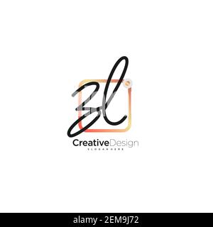 ZL Initial Letter Handschrift Logo handgezeichnet bunte Box Vektor, Logo für Schönheit, Kosmetik, Hochzeit, Mode und Business, Und andere Stock Vektor