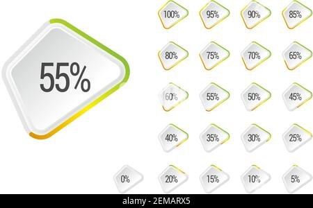 Satz von Prozentdiagrammen, Indikator bar von 0 bis 100, für Webdesign, . Moderne Infografik. UX Prozent Download, Dashboard für App, Web, Benutzeroberfläche oder Infografik Stock Vektor