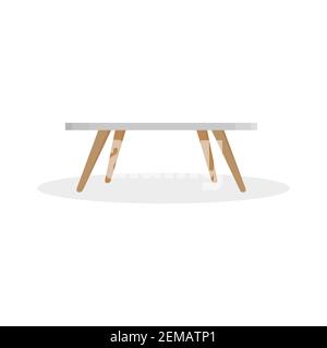 Ein Tee- oder Esstisch mit einer grauen Platte und Holzbeinen. Minimalistischer Möbelstil. Flache Vektorgrafik Stock Vektor