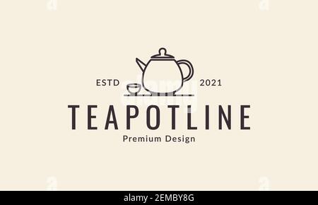 Trinken Teekanne traditionellen Linien Logo Design Vektor Symbol Illustration Stock Vektor
