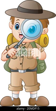 Vektor-Illustration von Boy Explorer mit Lupe Stock Vektor