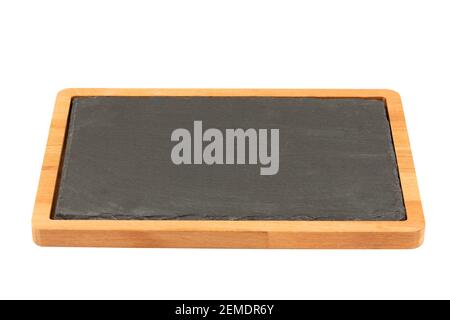 Holz und Stein Schneidebrett isoliert auf weißem Hintergrund. Stockfoto