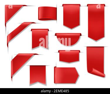 Verkauf Banner, Etiketten, Band Preisschilder und Aufkleber, Vektor-roten Rabatt bieten Abzeichen. 3D Verkauf Banner und leere Bänder Etiketten, Web-Ecken für prod Stock Vektor