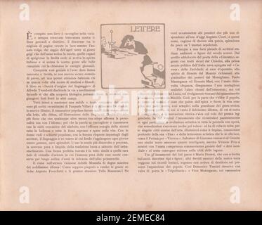 Diretta da Edoardo De Fonseca, la rivista, nata a Milano nel 1901, POI trasferita a Roma dal 1903, viene pubblicata per dieci anni, fino al 1910, cui sono da aggiungere anche dodici fascicoli apparsi a Roma nel 1913. ERA la più raffinata pubblicazione italiana dedicata all'arte della decorazione del libro, a cui collaborarono i maggiori artisti dell'epoca, stampata, in un originale formato oblungo, in duemila copie, la maggior parte destinate al mercato estero. De Karolis, Dudovich, Sartorio, Balla, Cambellotti, Baruffi, Bompard, Majani und Terzi. Stockfoto