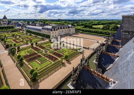 Frankreich, Indre et Loire, Loiretal, das von der UNESCO zum Weltkulturerbe erklärt wurde, das Schloss und die Gärten von Villandry, der Gemüsegarten von der t Stockfoto