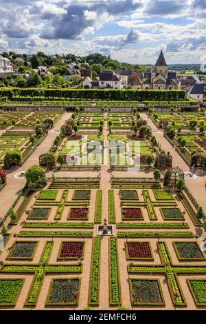 Frankreich, Indre et Loire, Loiretal, das von der UNESCO zum Weltkulturerbe erklärt wurde, das Schloss und die Gärten von Villandry, der Gemüsegarten von der t Stockfoto