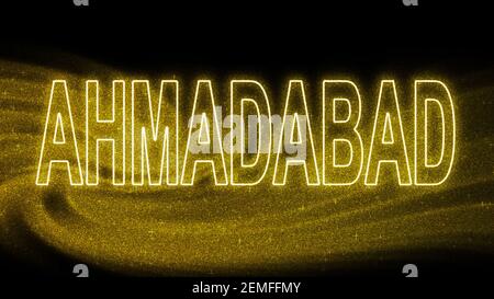 Ahmadabad Gold Glitzer Schriftzug, Ahmadabad Tourismus und Reisen, Kreative Typografie Text Banner, auf schwarzem Hintergrund. Stockfoto
