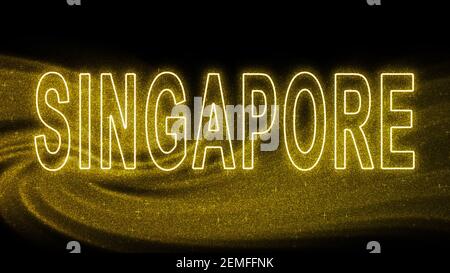 Singapur Gold Glitzer Schriftzug, Singapur Tourismus und Reisen, Kreative Typografie Text Banner, auf schwarzem Hintergrund. Stockfoto