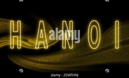 Hanoi Gold Glitzer Schriftzug, Hanoi Tourismus und Reisen, Kreative Typografie Text Banner, auf schwarzem Hintergrund. Stockfoto