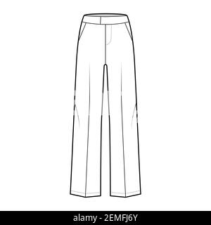 Hose tailored technische Mode Illustration mit verlängerten niedrigen Taille, Bund, voller Länge, Patte Eingrifftaschen. Flat Casual Bottom Bekleidungsvorlage vorne, weiß Farbe. Frauen Männer Unisex CAD mockup Stock Vektor