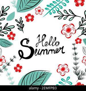 Blumenrahmen. Hallo Sommer. Vektorgrafik Stock Vektor