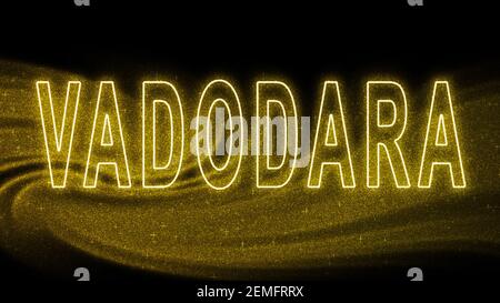 Vadodara Gold Glitzer Schriftzug, Vadodara Tourismus und Reisen, Kreative Typografie Text Banner, auf schwarzem Hintergrund. Stockfoto
