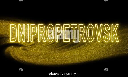Dnipropetrovsk Gold Glitzer Schriftzug, Dnipropetrovsk Tourismus und Reisen, Kreative Typografie Text Banner, auf schwarzem Hintergrund. Stockfoto