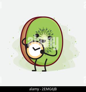 Vektor-Illustration von Kiwi Fruit Charakter mit niedlichen Gesicht, einfache Hände und Bein Linie Kunst auf isolierten Hintergrund. Flache Cartoon Doodle Stil. Stock Vektor