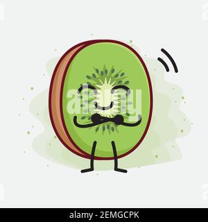 Vektor-Illustration von Kiwi Fruit Charakter mit niedlichen Gesicht, einfache Hände und Bein Linie Kunst auf isolierten Hintergrund. Flache Cartoon Doodle Stil. Stock Vektor