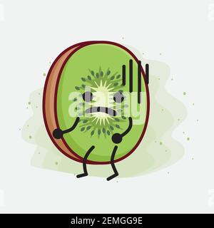 Vektor-Illustration von Kiwi Fruit Charakter mit niedlichen Gesicht, einfache Hände und Bein Linie Kunst auf isolierten Hintergrund. Flache Cartoon Doodle Stil. Stock Vektor