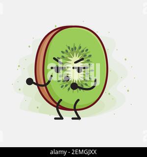 Vektor-Illustration von Kiwi Fruit Charakter mit niedlichen Gesicht, einfache Hände und Bein Linie Kunst auf isolierten Hintergrund. Flache Cartoon Doodle Stil. Stock Vektor