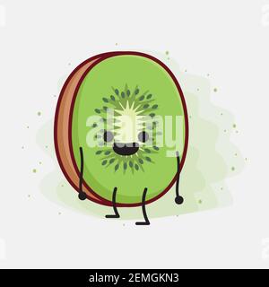 Vektor-Illustration von Kiwi Fruit Charakter mit niedlichen Gesicht, einfache Hände und Bein Linie Kunst auf isolierten Hintergrund. Flache Cartoon Doodle Stil. Stock Vektor