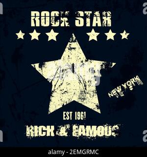 Vector Hipster Retro Abzeichen, Label, Logo ROCKSTAR für Poster, Flyer oder T-Shirt Druck mit Schriftzug. Verstörte Textur im Grunge-Stil. Stock Vektor