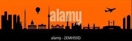 Vektor City Skyline Silhouette - Illustration, Stadt in orange Hintergrund, Berlin Deutschland Stock Vektor