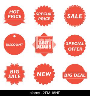Vektor-Abzeichen und Etiketten isoliert. Etiketten für Banner und Poster Design. Stock Vektor