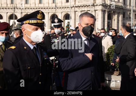 Verteidigungsminister Lorenzo Guerini vor dem Staatsbegräbnis des italienischen Botschafters im Kongo Luca Attanasio und des Carabiniere Vittorio Iacovacci, (Foto: Matteo Nardone/Pacific Press) Stockfoto