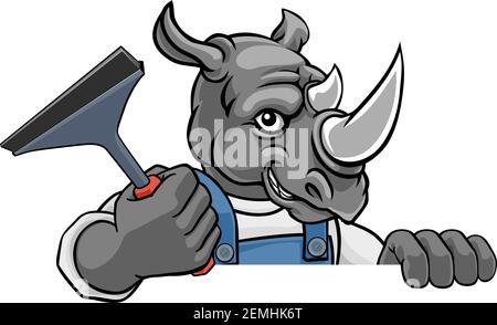 Rhino Car Oder Window Cleaner Holding Squegee Stock Vektor