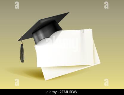 Schwarze Bildungsstudentin Kappe und leer. Graduate College, High School oder Universität Cap. Stock Vektor