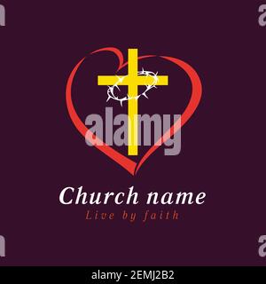 Gott ist Liebe Inschrift Emblem. Bible Vector Lettering John 4:8 'Gott ist Liebe' typografisch und Kreuz in Herzform auf Balken Stock Vektor