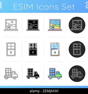 Installieren von Fenstern und Türen Symbole gesetzt Stock Vektor