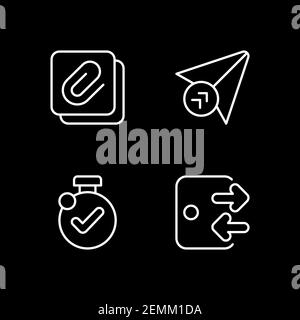 Mobile Anwendungsschnittstelle weiße lineare Symbole für dunkles Thema gesetzt Stock Vektor