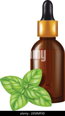 Kolben aus Oregano-Öl isoliert auf weißem Hintergrund. Vektorgrafik. Stock Vektor