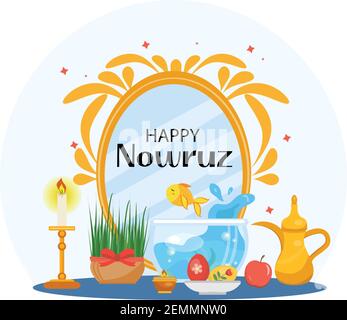 Happy Nowruz Tag Grußkarte, Vorlage für Ihr Design. Neujahr im Iran. Vektorgrafik, ClipArt Stock Vektor