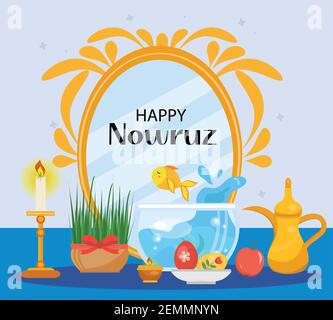 Happy Nowruz Tag Grußkarte, Vorlage für Ihr Design. Neujahr im Iran. Vektorgrafik, ClipArt Stock Vektor