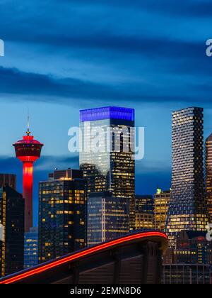Calgary Downtown Nachthimmel Stockfoto