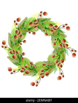 Handgezeichnete Aquarell-Illustrationen auf Texturpapier. Florale Design-Elemente mit mit Blättern und Beeren.speziell für Hochzeitseinladungen erstellt, g Stockfoto