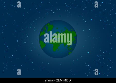 Planet Erde auf dem nächtlichen Sternenhimmel. Heller Sternenraum Hintergrund. Wissenschaft der Astronomie und Astrologie. „Earth Day“-Banner. Vektorgrafik für Aktien Stock Vektor