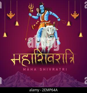 Happy maha Shivratri mahadev Fahrt mit Nandhi, ein hinduistisches Fest gefeiert von lord shiva Nacht, Hindi Kalligraphie. vektor-Illustration Design (Hindi Stock Vektor